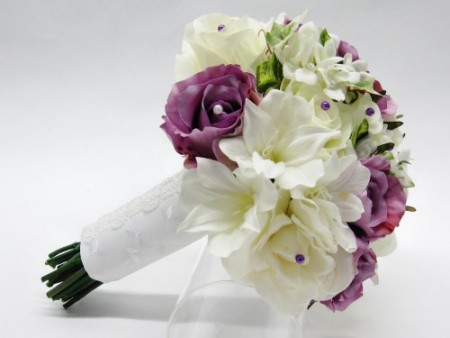 Lavender & White Silk Floral Bridal Bouquet - $90.00